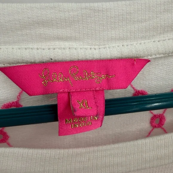 White Long Sleeve Top with Pink Diamond Dot Pattern - Picture 5 of 10